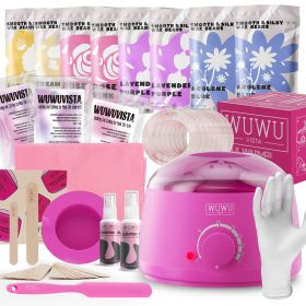 Waxing Kit WUWUVISTA 69 Items Hair Removal Wax Kit With Wax Warmer Waxing Beads For Face, Brazilian, Full Body, Bikini, Sensitiive Skin Skin Suitable (Option: Pink-US Plug)